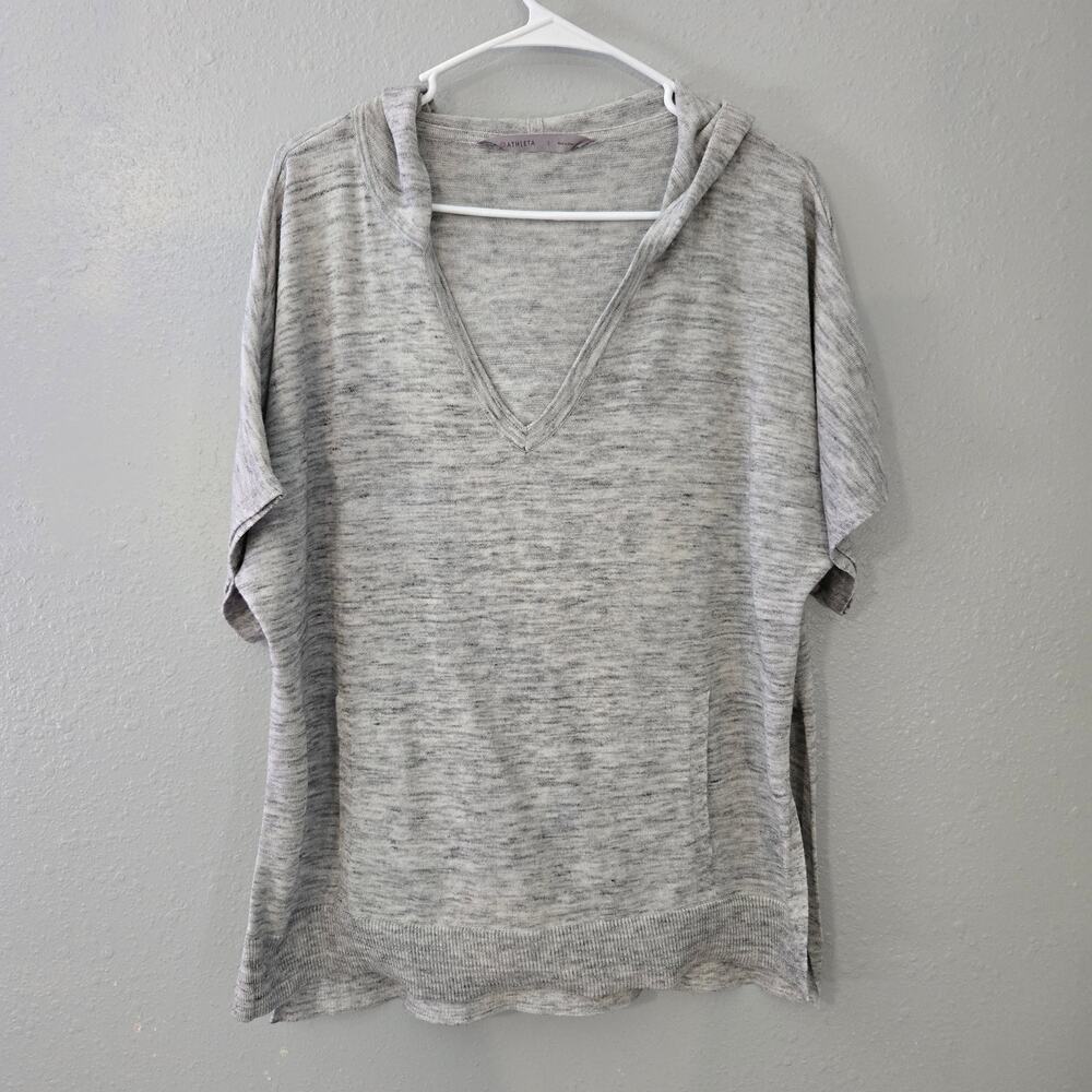 Athleta Short Sleeve Hoodie Pullover Gray V-Neck Cabana Beachweight Women Size S